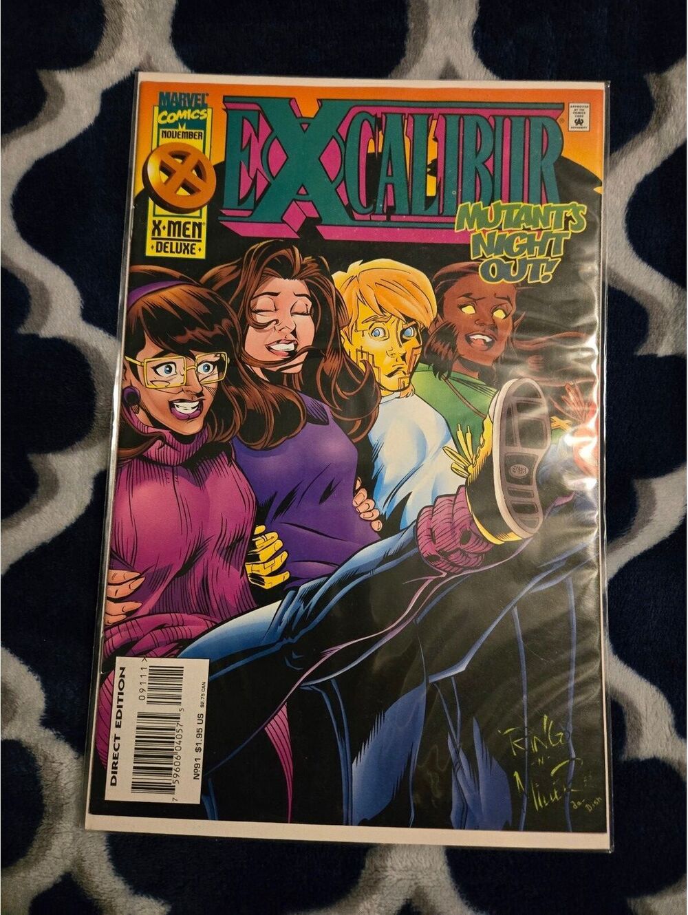 Excalibur #1 Comic Book - Mutants Night Out, Vintage 90s Marvel X-Men Deluxe